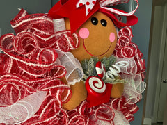Gingerbread Girl Christmas Peppermint Wreath for Front Door, Gingerbread Girl Wreath, Christmas Wreaths, Peppermint Candy Wreath