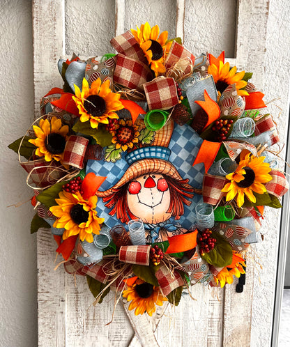 Autumn Harvest Thanksgiving Scarecrow Wreath, Fall Rustic Door, Fall Door Decor Pouf Designs by Valerie Fall Front Door Decor (Copy)