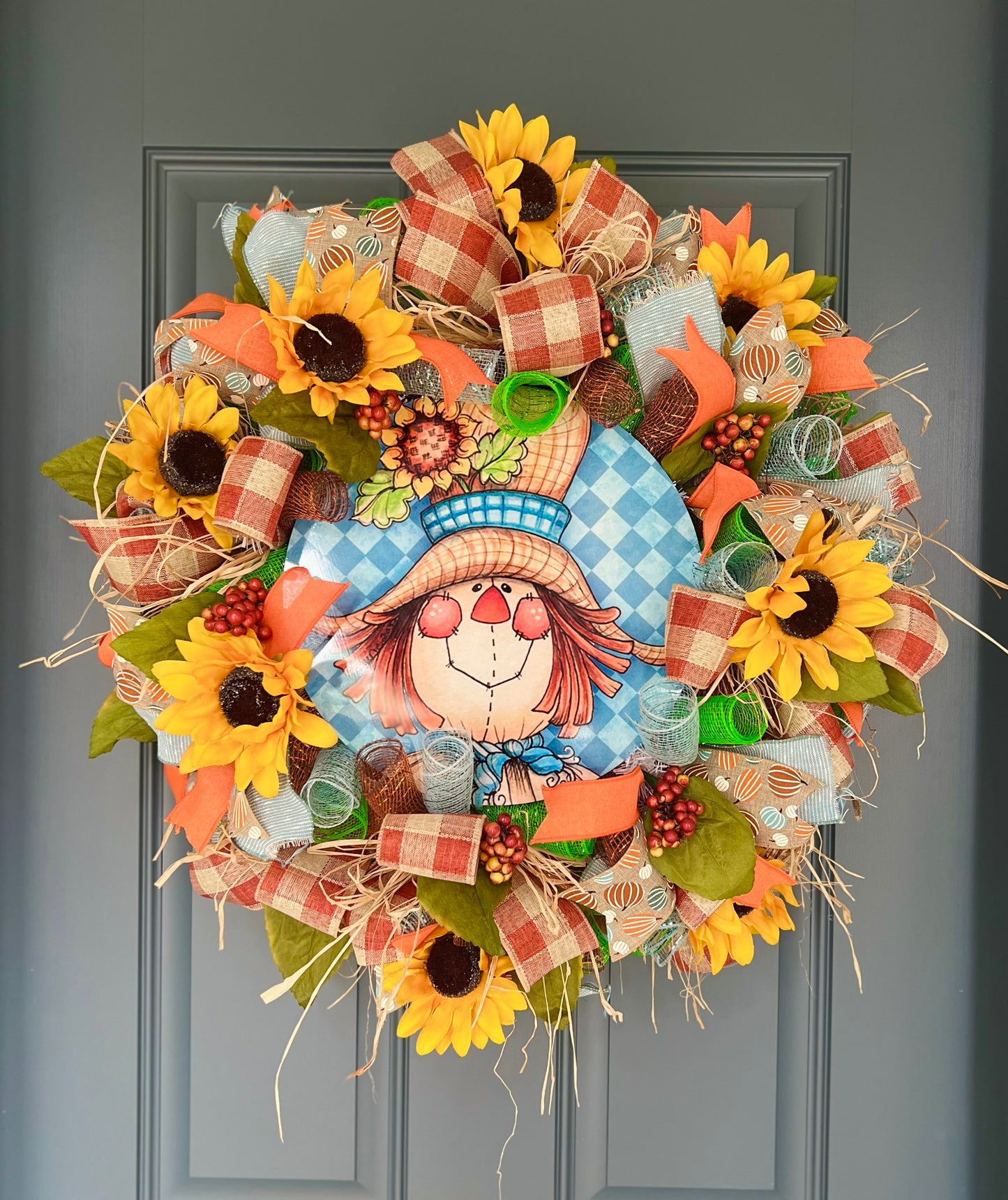 Autumn Harvest Thanksgiving Scarecrow Wreath, Fall Rustic Door, Fall Door Decor Pouf Designs by Valerie Fall Front Door Decor (Copy)