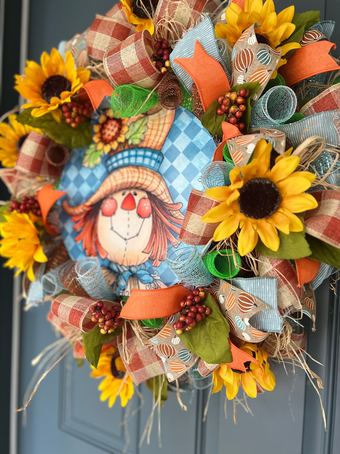 Autumn Harvest Thanksgiving Scarecrow Wreath, Fall Rustic Door, Fall Door Decor Pouf Designs by Valerie Fall Front Door Decor (Copy)