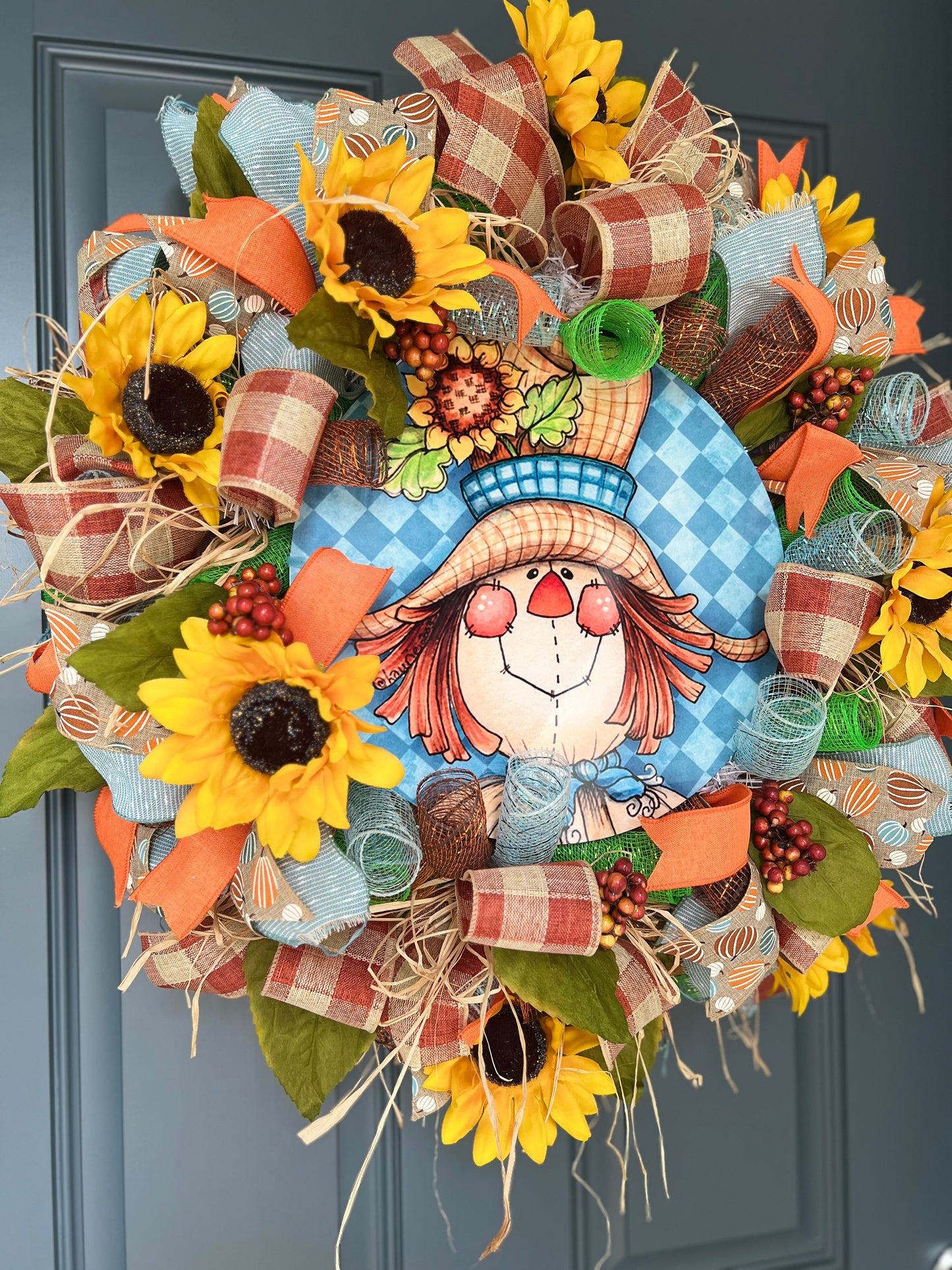 Autumn Harvest Thanksgiving Scarecrow Wreath, Fall Rustic Door, Fall Door Decor Pouf Designs by Valerie Fall Front Door Decor (Copy)