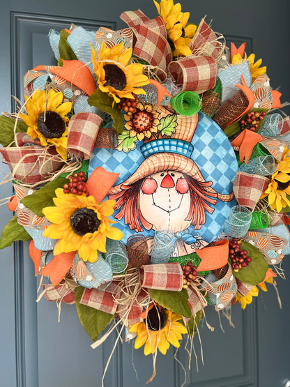 Autumn Harvest Thanksgiving Scarecrow Wreath, Fall Rustic Door, Fall Door Decor Pouf Designs by Valerie Fall Front Door Decor (Copy)