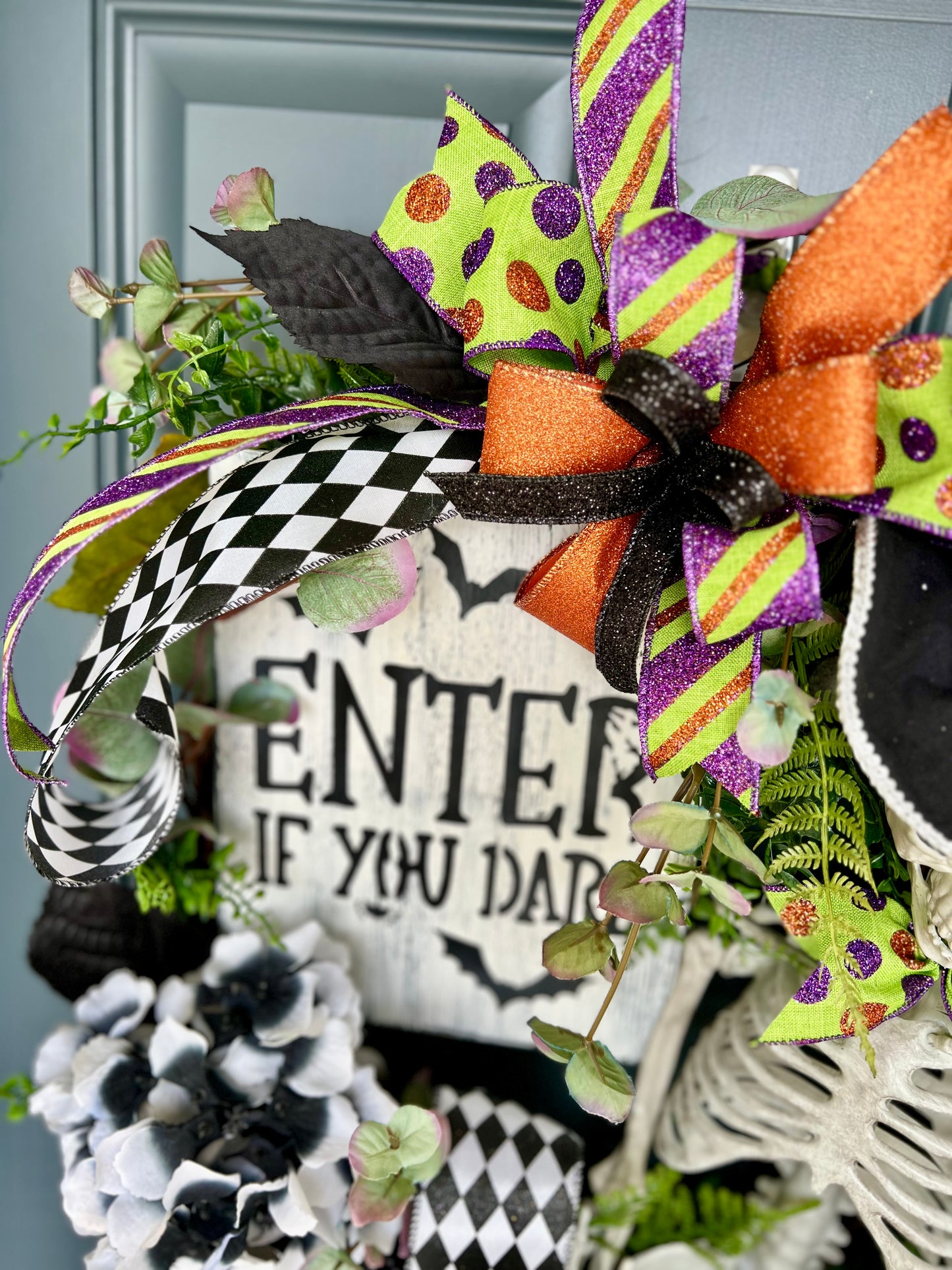 Halloween Wreath for Front Door, Skeleton Wreath for Front Door, Halloween Wreath, Haunted House Decor Enter if You Dare, Gothic Wreath