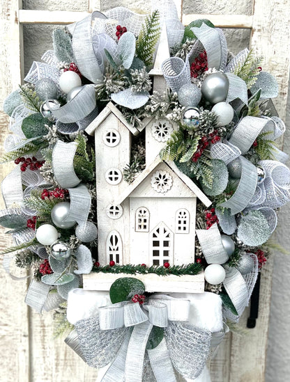 Christmas Wreath for Front Door, Christmas House Wreath, Religious Christmas Wreath with Berries and Eucalyptus Winter Wreath for Front Door