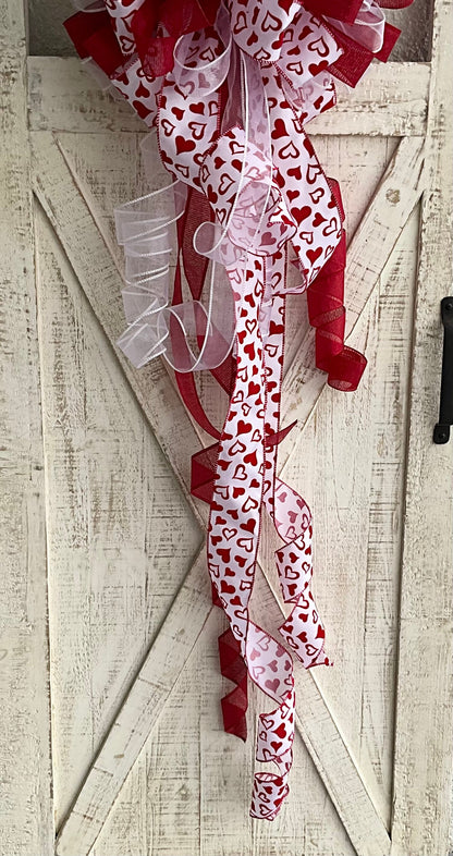 Valentines Day Bow Valentines Day Gift Gift for Her Gift for Me Tree Topper Bow Large Bow for Car Red and White Bow Valentines Wreath