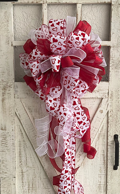 Valentines Day Bow Valentines Day Gift Gift for Her Gift for Me Tree Topper Bow Large Bow for Car Red and White Bow Valentines Wreath