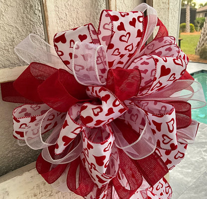 Valentines Day Bow Valentines Day Gift Gift for Her Gift for Me Tree Topper Bow Large Bow for Car Red and White Bow Valentines Wreath