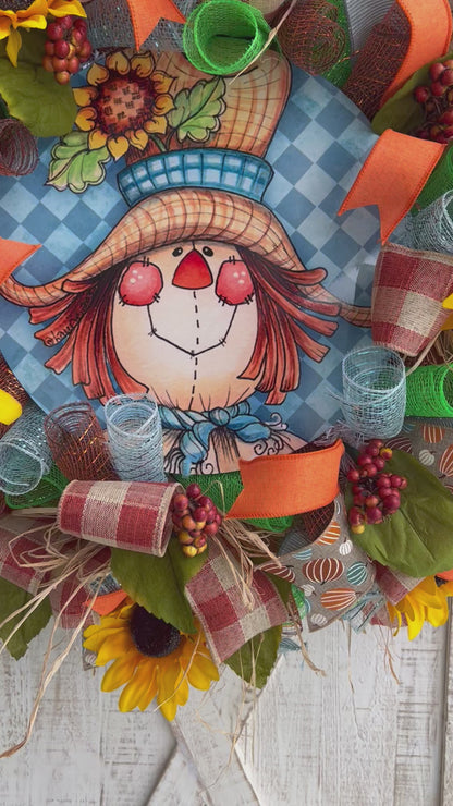 Autumn Harvest Thanksgiving Scarecrow Wreath, Fall Rustic Door, Fall Door Decor Pouf Designs by Valerie Fall Front Door Decor (Copy)