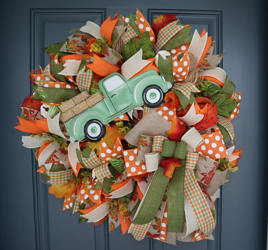 Fall Autumn Green Truck Wreath